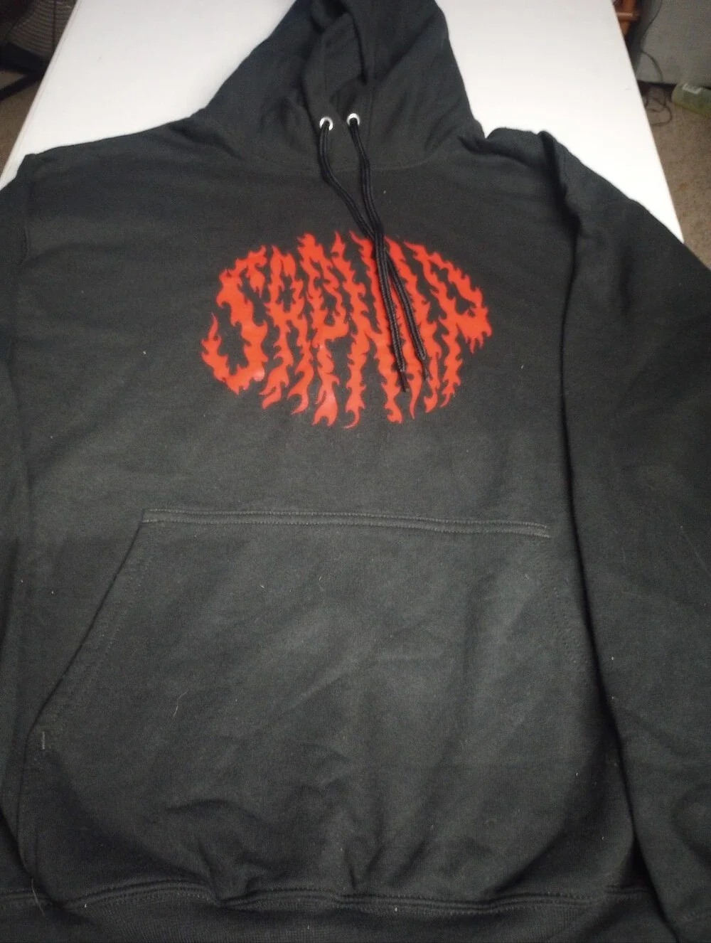 Sapnap Men's Black Hoodie with Red Flame Graphic Size Large